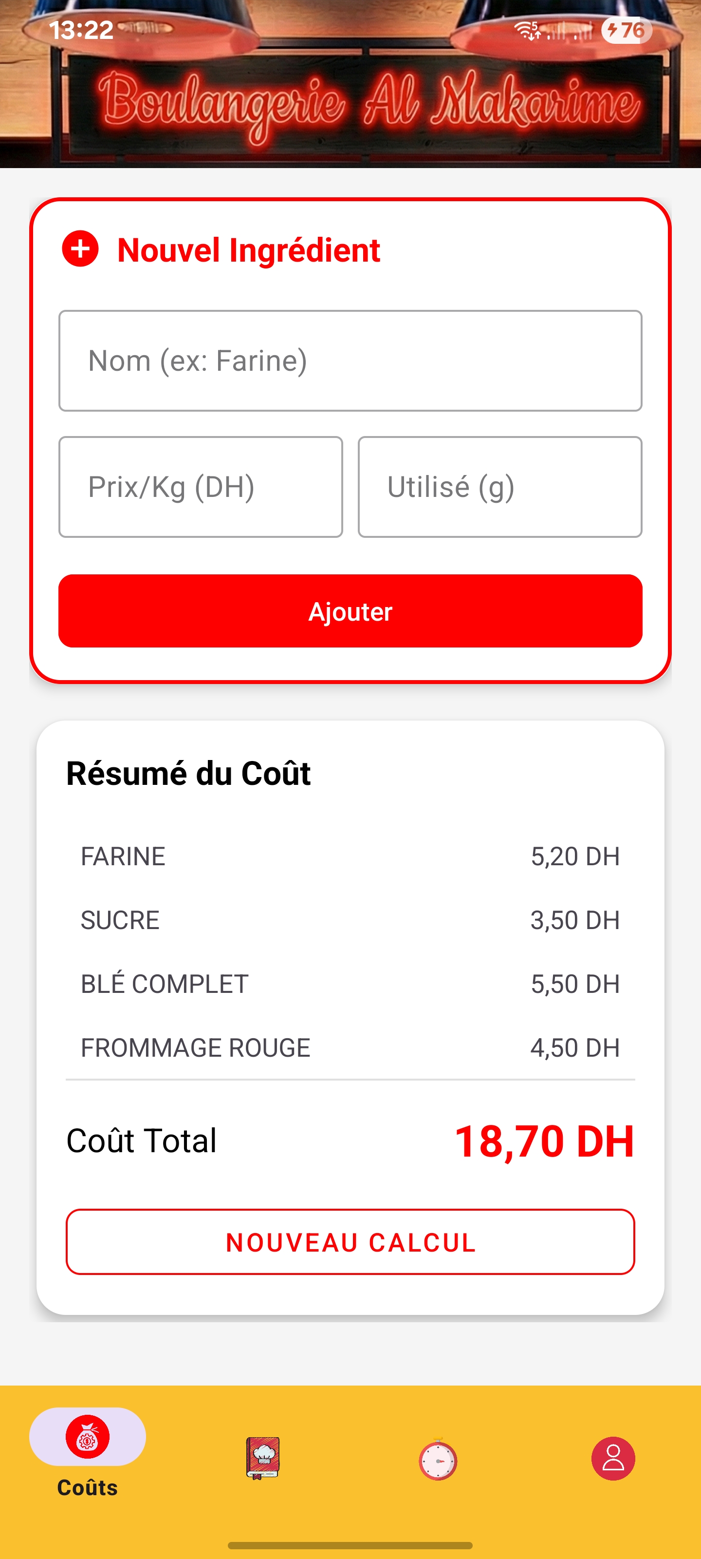 Calculateur de Coûts